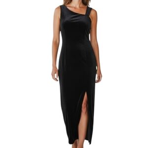 Robbie Bee Dress Womens Size 8‎ Solid Black Velvet Maxi Dark Romantic Sleeveless